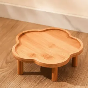 Mushroom-Shaped Wooden Pet Feeding Dish Stand, High-Height Food Bowl Holder, Multi-Purpose Wood Tray, Ideal for Pets