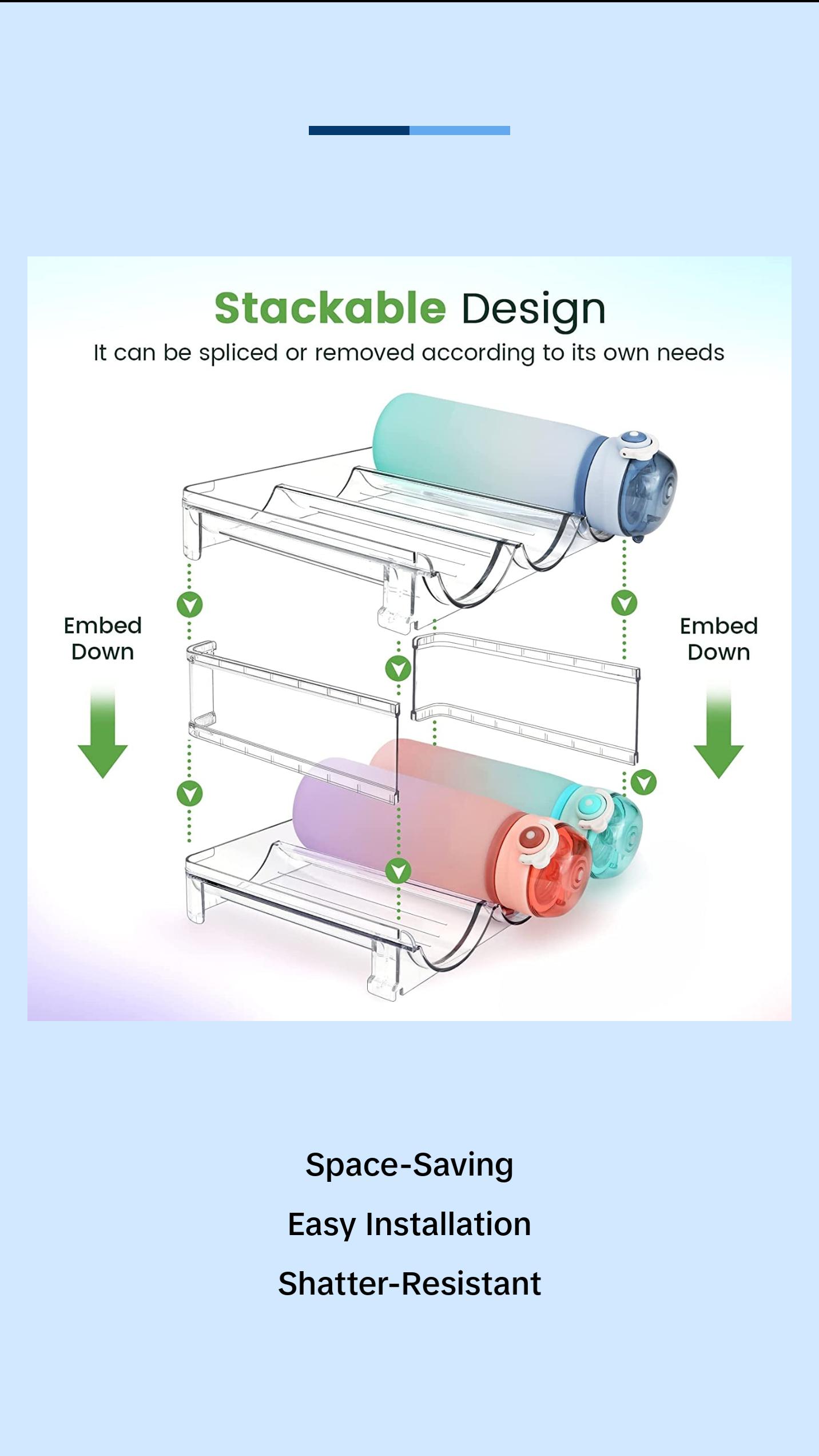 Water Bottle Organizer for Cabinet, Water Bottle Storage Organizer, 2 Packs Water Bottle Storage Rack, Water Bottle Holder for Cabinet, Stackable Water Bottle Storage Rack