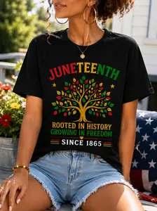Women's Juneteenth Graphic T-Shirt, Casual Short Sleeve Streetwear Top, Rooted In History Statement Piece for Everyday Wear