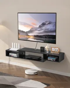 Floating TV Stand And 59-Inch Wall Mount Entertainment Center With Power Outlet And Cable Hole, Modern Floating TV Shelf With Built-In Storage Cabinet For DVD Player, Cable Box, Game Console, AV Equipment, Black