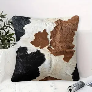 Cowhide Print Throw Pillow, Home Textile, Decorative Cushion featuring Black, White and Brown Fur Patterns, 45cm Square Size, Contains Pillow Core, Soft Plush Feel for Home Decor, Perfect for Modern Rustic Themes