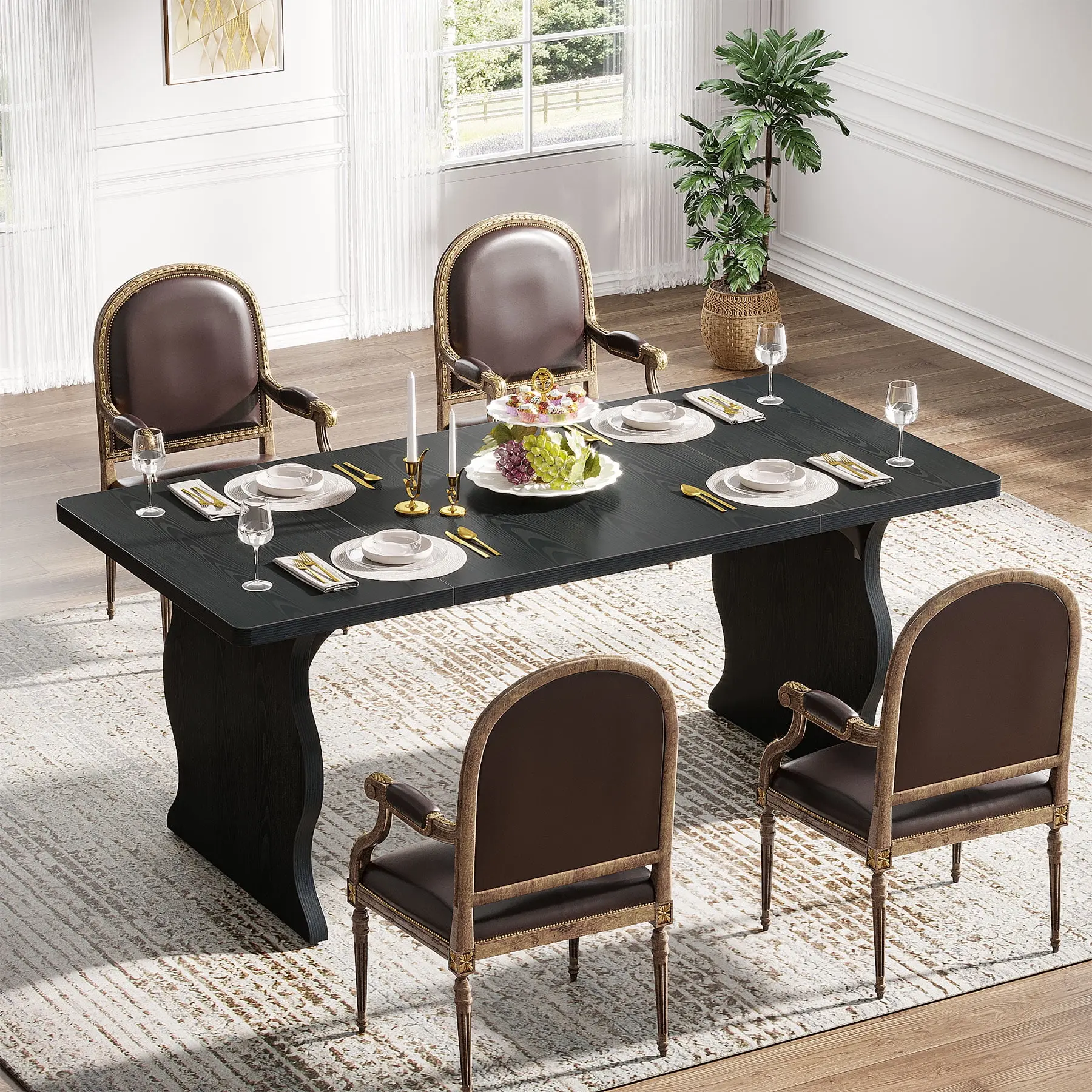 Tribesigns Modern Dining Table for 4-6, 63-Inch Rectangular Wood Kitchen Table, Large Dinner Table Wooden Dining Room Table, Black