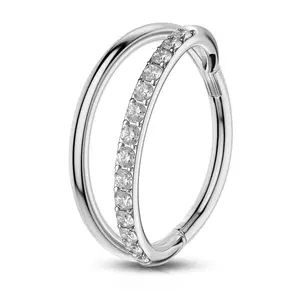 Oufer Titanium 20G/18G Double Hoop Hinged Nostril Ring Segment Septum Helix Conch Piercing Rings 6mm 8mm 10mm 12mm For Women Party, Cubic Zirconia, Nose Ring, Helix Pierced Ring