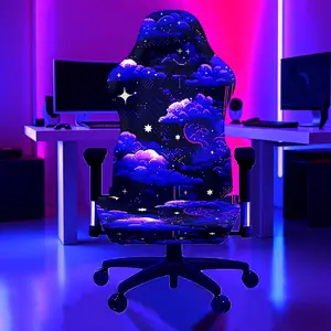 1Set Pixel Style White Cloud Starry Sky Pattern UV Blacklight Reactive Glowing Computer Game Chair Cover, Milk Fiber Fabric With Elastic And Detachable Design That Is Machine Washable. Suitable For Bedroom And Game Chair Decoration. Gaming Chair Fabric