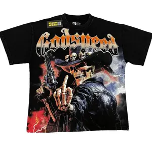 GODSPEED Washed Black Oversized Pure Cotton Sports T-Shirt | Unisex Vintage Washed Short-Sleeve Graphic Tee | Hip Hop Y2K American Streetwear Summer Coachella Casual Top | Slim Fit Men's Moisture-Wicking | graphic tees | summer mens clothing |