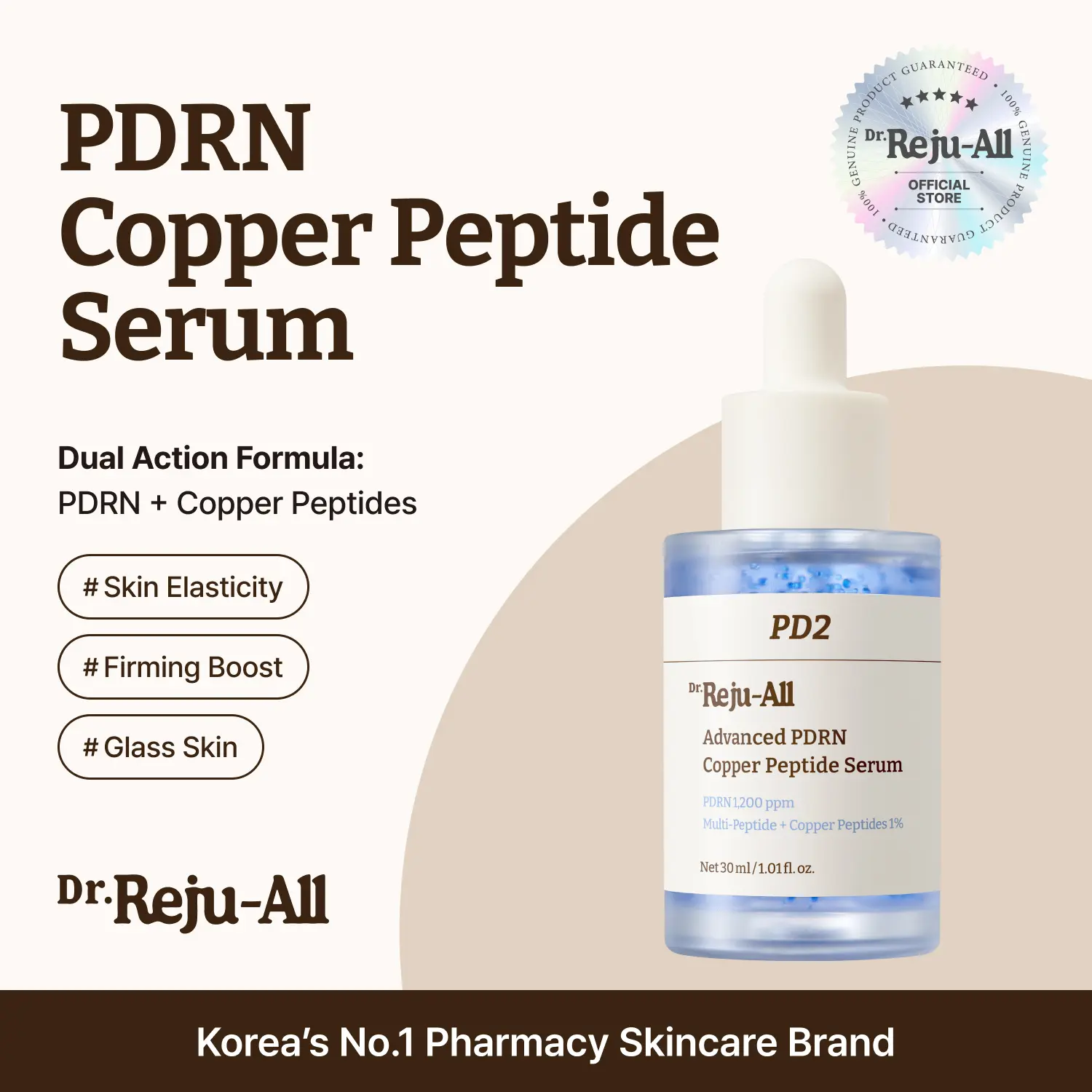 [Official]Dr.Reju-All Advanced PDRN Copper Peptide Face Serum - GHK-Cu, Hyaluronic Acid, Hydrolyzed Collagen Peptides, Smooth, Lightweight, Gentle for Sensitive Skin, Daily Firming & Elasticity Boost, 1.01 Fl Oz, Beauty Products, Smooth Skin Routine