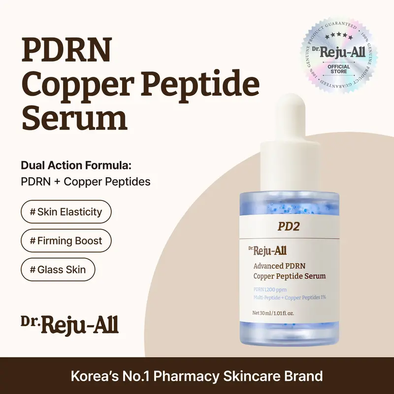 [Official] Dr.Reju-All Advanced PDRN Copper Peptide Face Serum - GHK-Cu, Hyaluronic Acid, Hydrolyzed Collagen Peptides, Lightweight, Gentle for Sensitive Skin, Daily Gentle Use, Boosts Firmness, Elasticity, Limited Edition Face Care Products, 1.01 Fl Oz
