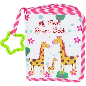 Photo Album Soft Cloth Photo Book First Year Memory Album Shower  for    & ,Holds 4x6 Inch Photos. (Pink)