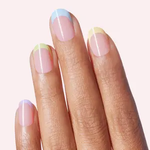 Semi-Cured Gel Nail Strips, DASHING DIVA Pastel Baby Design - Light Nude Base with Multicolor Pastel French Tips, Nail Art Decoration for Beauty & Personal Care