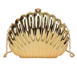 Mini Shell-Shaped Fashion Laser Metal Clutch, Vintage Metal Frame Chain Shoulderbag Crossbody Bag, Suitable For Women Formal Dinner, Going Out, Dating, Shopping, Elegant Shell Purse Perfect For Parties Weddings Dinners & Banquets Matches Wedding Dresses