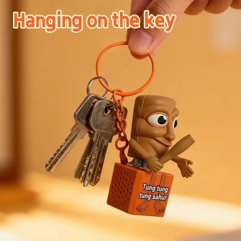 Tung Sahur Luminous Wooden Stick Man Button Keychain, Anime Peripheral Fashion Accessory