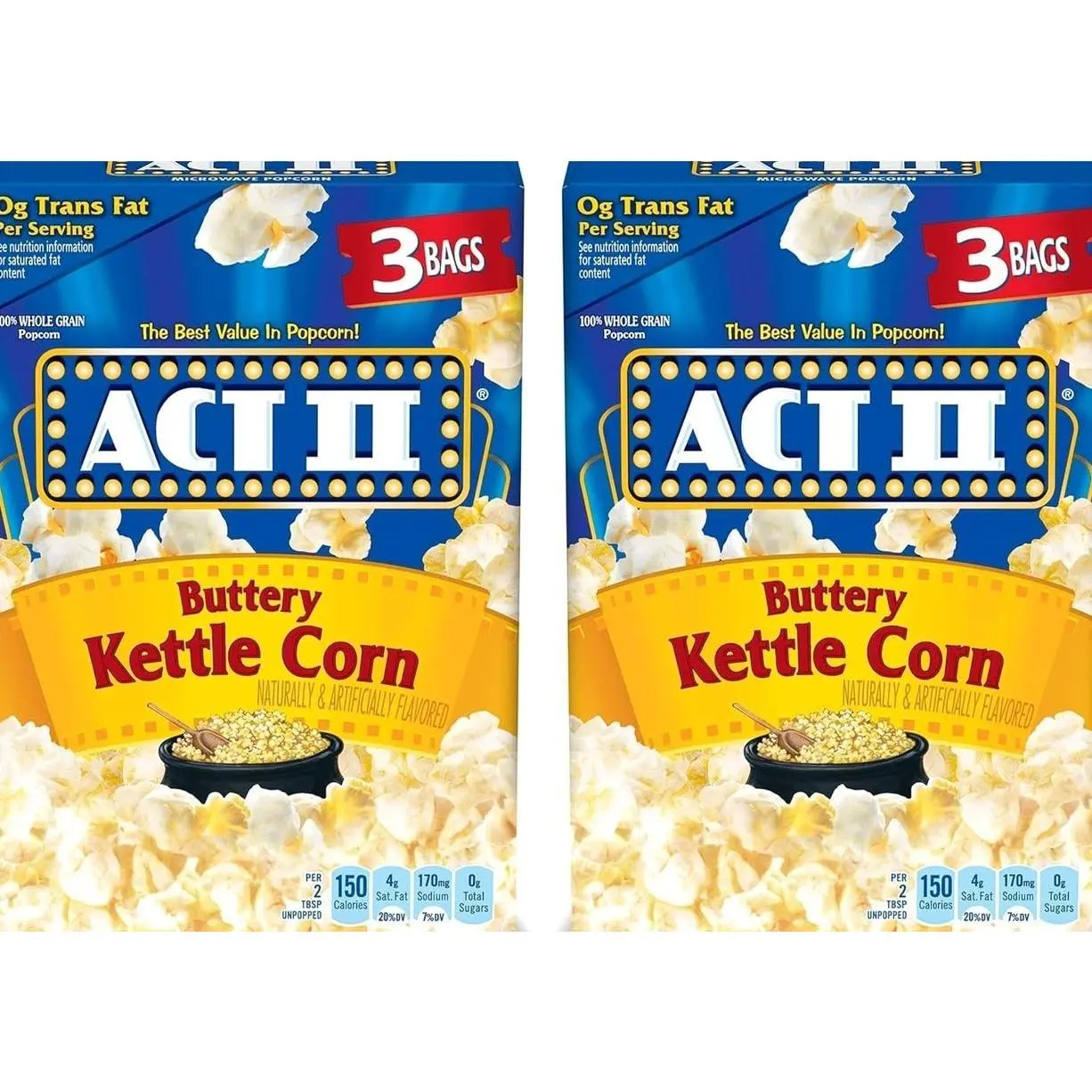 ACT II, Microwave Popcorn, Buttery Kettle Corn, 2.75-oz. Bags, 3 Ct (Pack of 2)