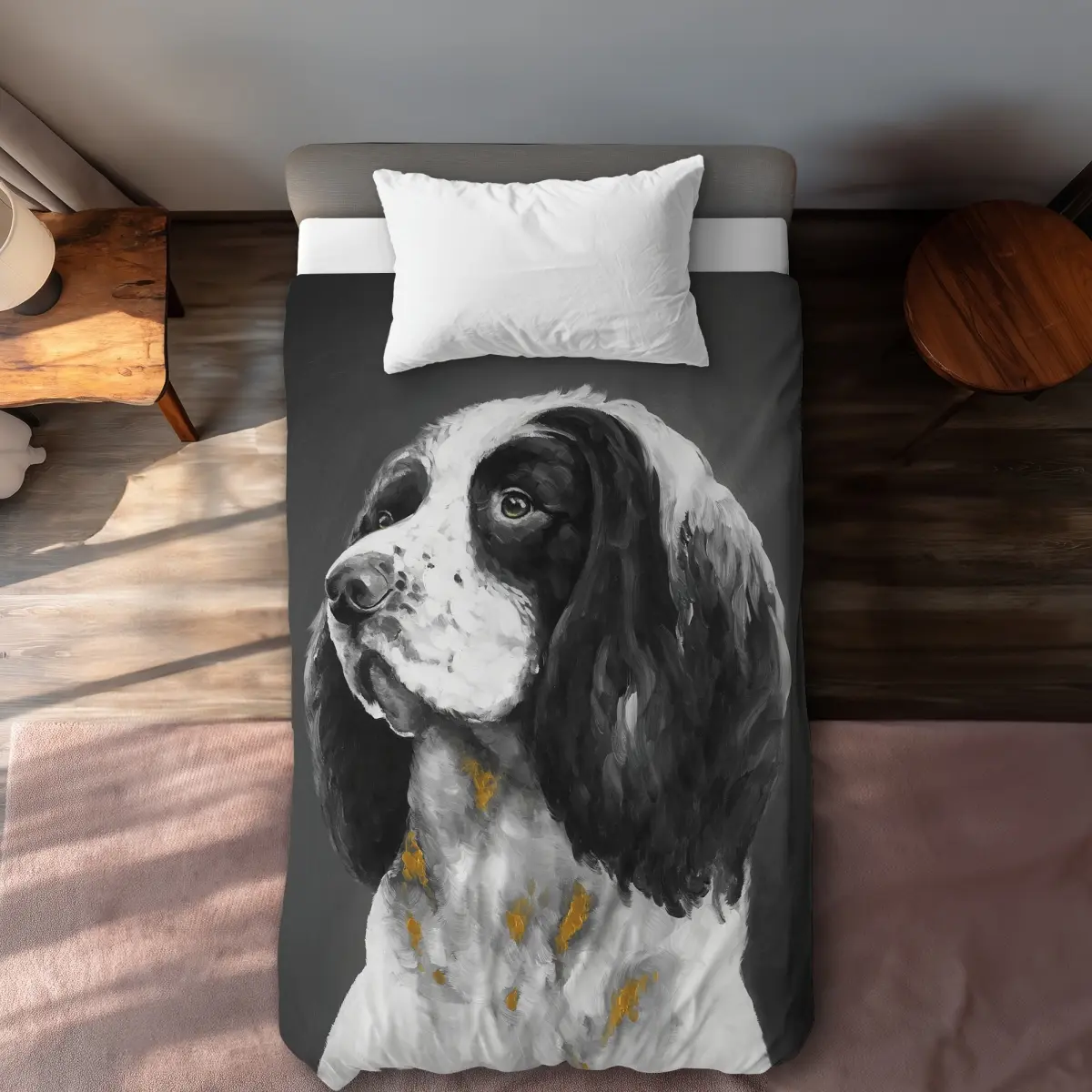 Begin Home Decor C1DCTXLWZNYGDC English Springer Spaniel Dog Bedroom Gold Twin Size Extra Long Duvet Cover - Decor