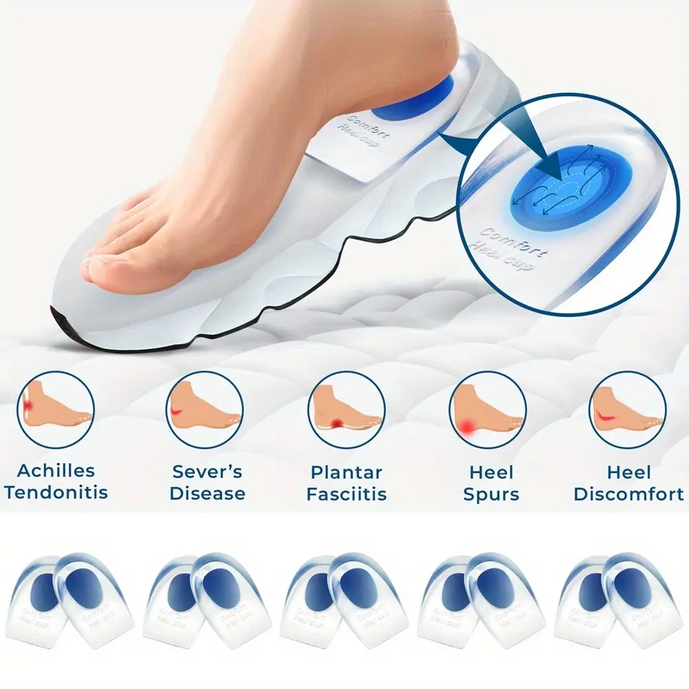 5 Pairs Gel Silicone Heel Pads, Heel Lifts for Achilles Tendonitis, Shoe Wedge Inserts for Plantar Fasciitis, Sore Heel, Bone Spur, Foot Pain Relief Support, Comfort Cushion Insoles for Women and Men