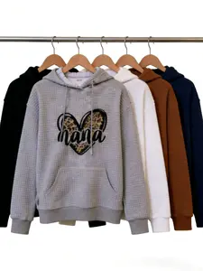 Popular Hoodies Winter Clothes for Women Digital Printing Heart-Shaped Letters Waffle Knit Pullover Hoodie, Relaxed Fit,Long Sleeve, Round Neck, Versatile Outerwear Top,Comfortable Casual Attire