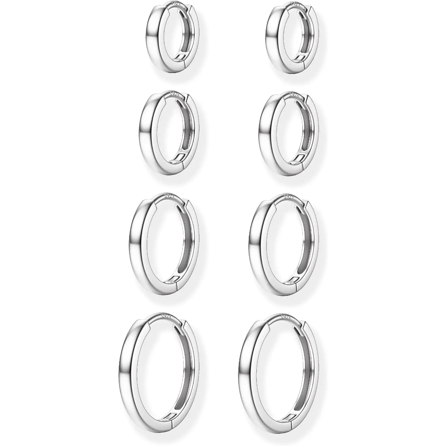 Simple 4 Pairs Silvery Golden Round Hoop Earrings Set for Women Men Classic Diverse Sizes Ear Hoops Copper 925 Sterling Silver Post Small Huggie Chunky Earrings for Multiple Piercing Cartilage Hoop Earrings Stack Jewelry Set, Men's Accessories, Unisex, Ch