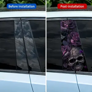 Gothic Floral Car Stickers Set, Self-Adhesive Plastic B Pillar Protectors, Easy Application, Durable Design for Cars & Windows
