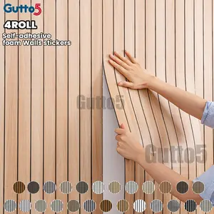 4 Rolls Thick 3D Embossed Wood Grain Panel, Enhanced 3D Grid Wallpaper, Texture Wall Decor, Easy Peel and Stick, Ideal for Bedroom and Living Room