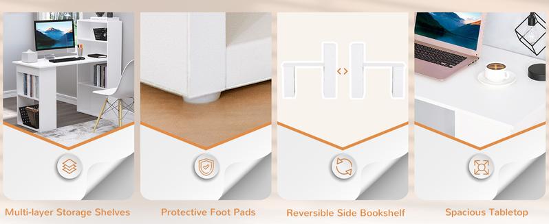 HOMCOM Modern Home Office Desk with 6-Tier Storage Shelves, 47" Writing Table with Bookshelf