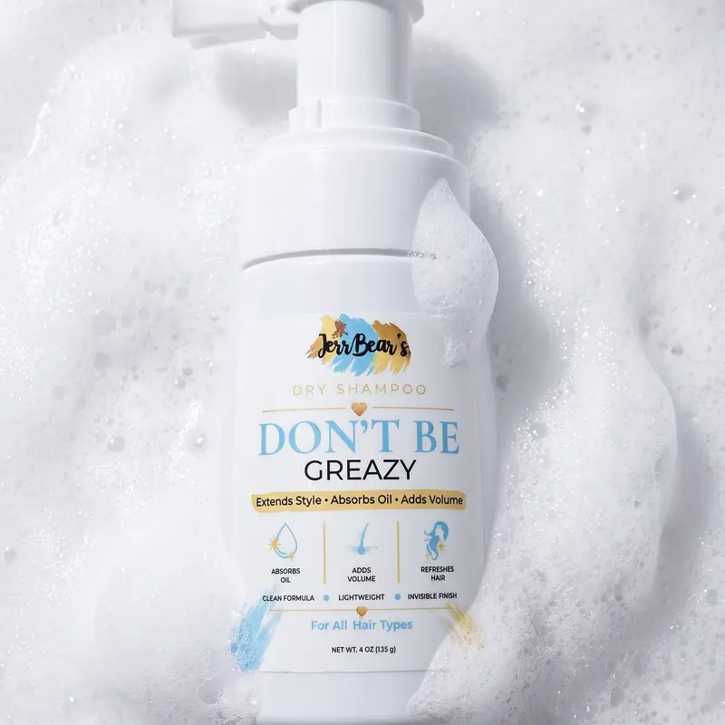 JerrBear's Don't Be Greazy Dry Shampoo - 4 oz, Oil-Absorbing, Volume-Boosting, Hairstyle-Extending Formula for All Hair Types, Men and Women, Volumizing, Travel-Friendly, Haircare
