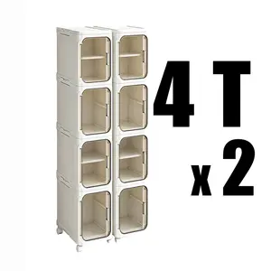 Slimline Storage Unit Clear View Door Magnetic Latch Foldable Tool-Free Rolling Wheels Small Space Organizer