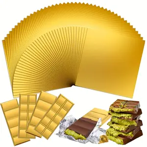 50pcs Golden Chocolate Bar Wrappers, Golden Foil Sheets for Pistachio Chocolate Packaging, Candy Bars, Birthday and Christmas Party Gifts