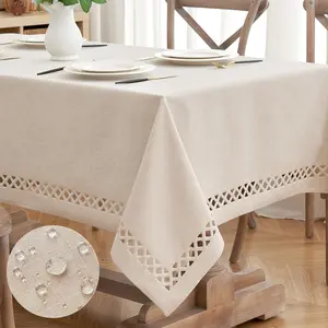 MIULEE Natural Thick Polyester Rectangle Tablecloth with Decorative Cutouts Waterproof Stain Resistant Table Cloth Farmhouse Table Cover for Thanksgiving Dining Party Camping, 52 x 70 inch