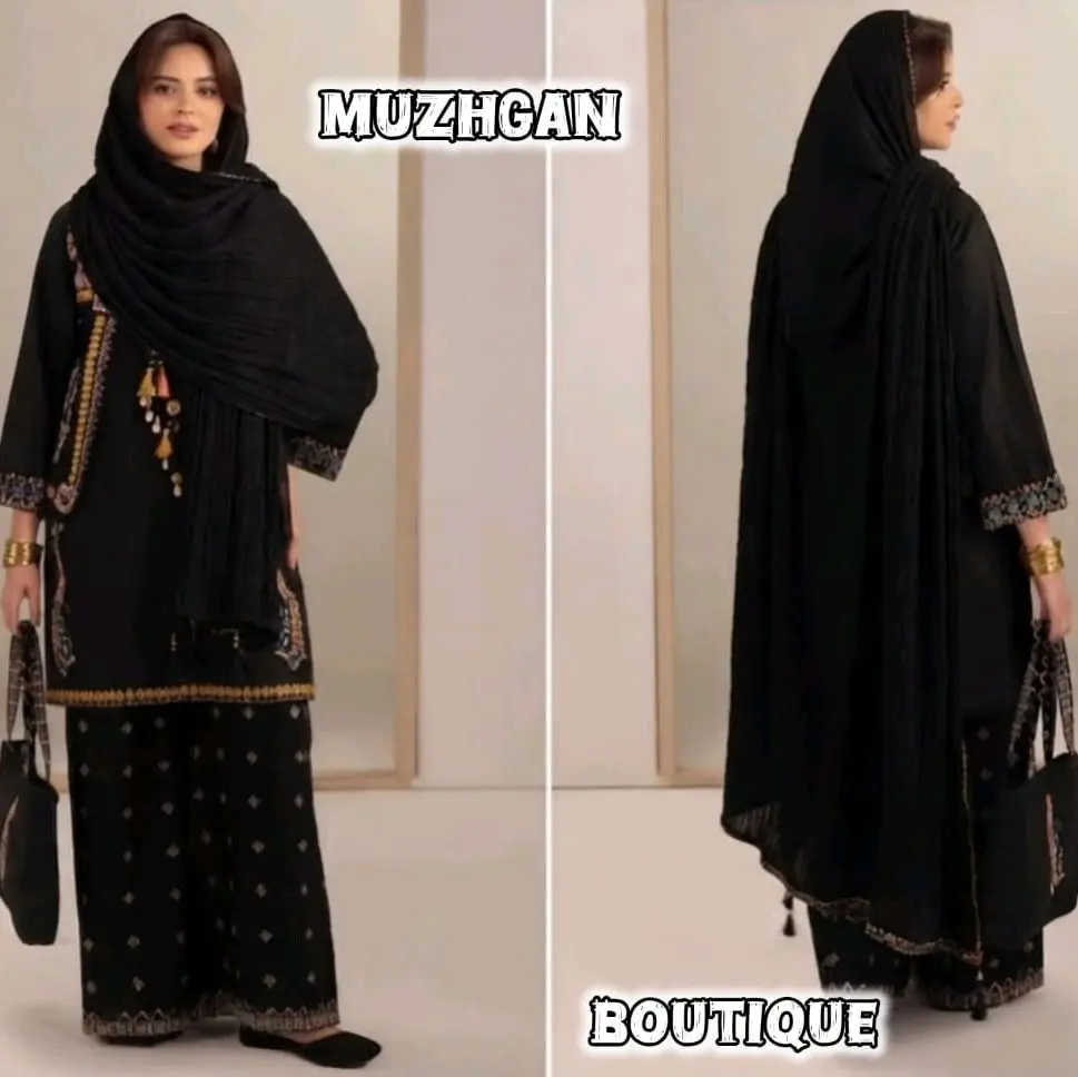 ​Muzhgan Boutique - Indian Punjabi 5-Piece Suit with Khamak Embroidery & Mirror Work (M, L, XL)