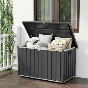GAOMON 200 Gallon Outdoor Metal Storage Box, Waterproof Steel Deck Box with Lockable Soft-Close Lid, Dual Gas Struts, Wheels, Handles, Large Patio Cushion Tool Pool Storage, Brown,53.15"L x 27.76"W x 33.07"H.