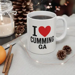 I ❤️ Cumming GA Ceramic Coffee Mug - 11oz Glossy White Tumbler with Bold Red Heart Design for Gifts & Souvenirs