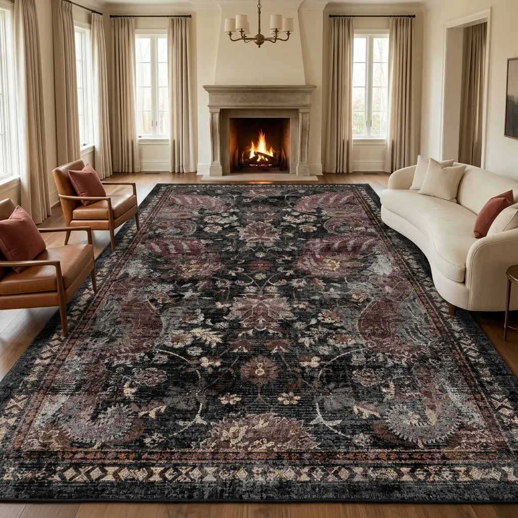 RUGIXE Washable Area Rug 8x10 5x7 for Living Room, Black Persian Medallion Vintage Rug, Heavyweight Ultra Soft Faux Cashmere Low Pile Area Rug with Non Slip TPR Backing, Foldable Machine Washable Rug for Bedroom Dining Room sohochic