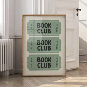 Retro Library Ticket Wall Art, Aesthetic Gift for Book Lovers, Trendy Book Club Decor for Readers, Room Decor, Unframed | 5 Size, 8x12 to 27x40 inch