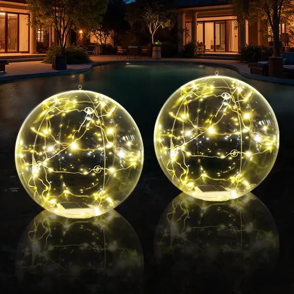 Cootway Floating Pool Lights, 15 Inch Warm White Solar Pool Light that Float, IP68 Waterproof Inflatable Light Up Pool Balls, Float or Hang Solar Floating Lights for Pool, Wedding, Party Decor - 2PC