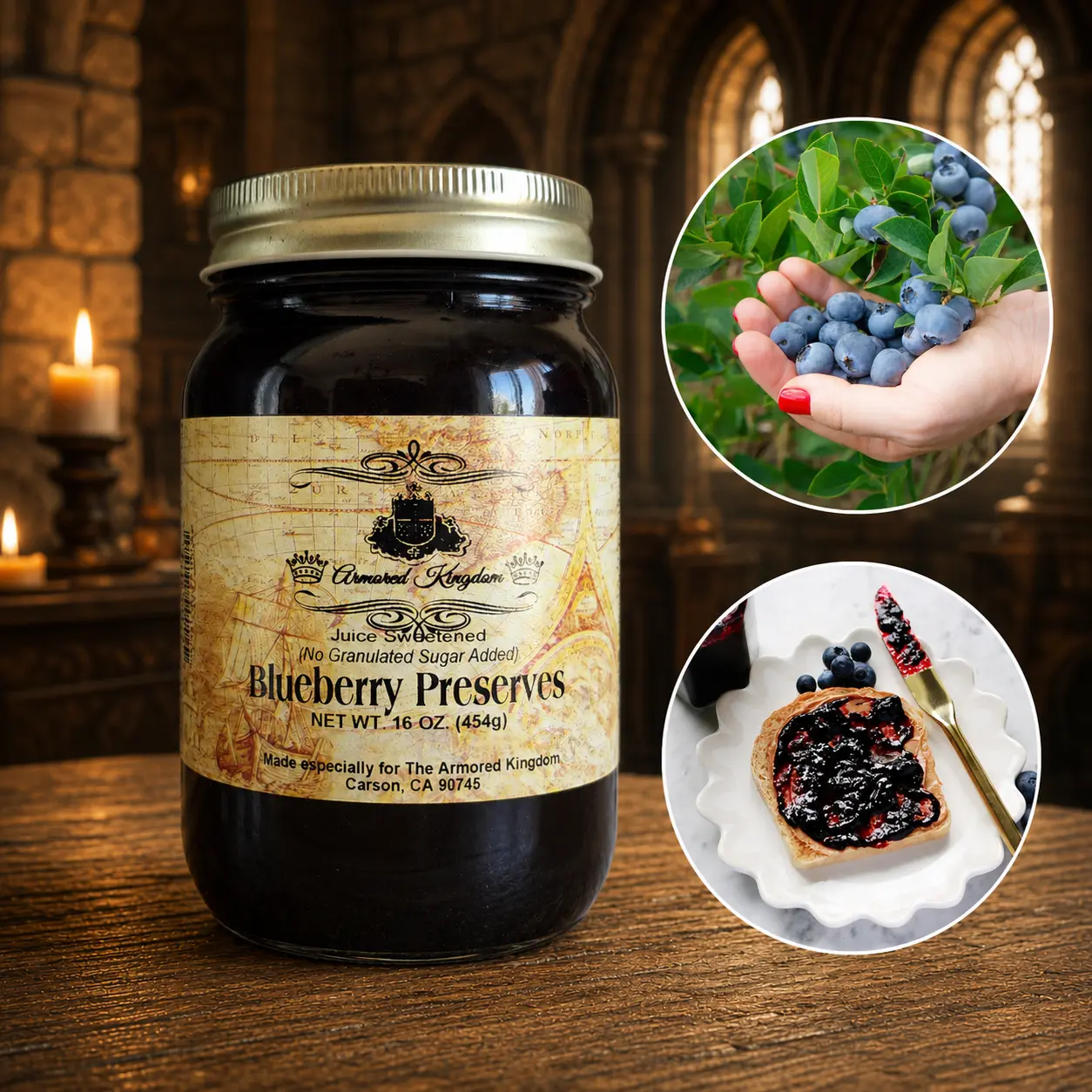 The Armored Kingdom Deluxe Blueberry Jam Preserves-16oz-Hand Selected Juicy Blueberries, Versatile Spread for Toast, Pantry-Stable Pantry Food Item