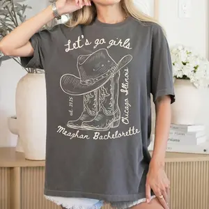 BojjiCo Personalized Let's Go Girls T-Shirt Custom Bachelorette Matching Shirt for Women and Bridal Party Western Country Nashville Aesthetic Ivory Cotton Top Cowgirl Bride Tee Personalized Nashville Bach T-Shirts Country Bridal Squad
