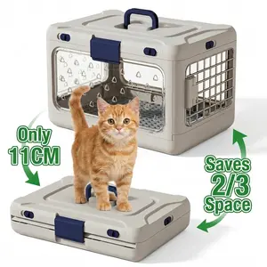 Foldable Portable Pet Carrier, Car Travel Cat Transport Box, Breathable Lightweight Cat Crate for Outdoor Adventures