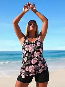 Flattering & Tummy-Control 2026 New Plus Size Tankini Swimsuit – Hide Belly Bulges Effortlessly at Beach/Vacation!| Women’s Two Piece Swim Shorts Set with Tropical Floral Print, High Waisted Tummy Control Bathing Suit for Curvy Ladies  Tankiniswimsets