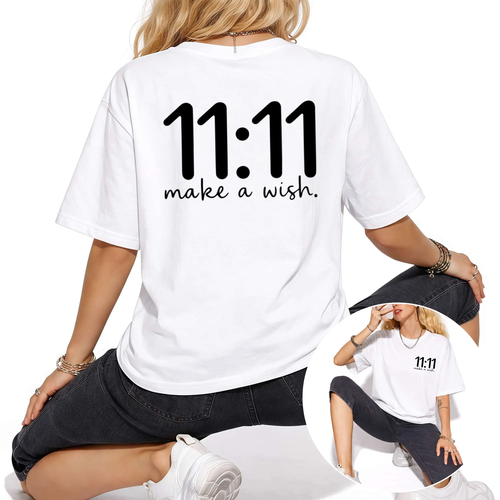 Short-Sleeve T-Shirt With Front And Back Print - Double Eleven, Shopping Festival Fashion Print - Women'S Spring/Summer Trendy Print T-Shirt, Fashion Item