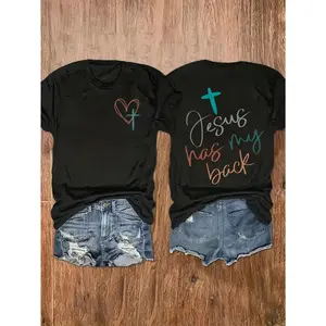 Monogram Print, Women'S Casual Short-Sleeved Crew Neck T-Shirt, Breathable Soft Fabric, Perfect for Vacation, 2025 Women'S Summer Wear