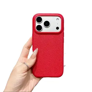【High-end Texture】Premium Litchi Grain Genuine Leather iPhone Case, MagSafe Compatible Shockproof Slim Cover, Anti-Fingerprint Non-Slip Protective Case for iPhone 12–17 Series