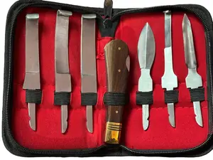 Horse Farrier Tool Changeable 6 piece Hoof Knife Set Cattle Pick Tac Wood Handle Set Zip Up Wallet - Premium Quality Stainless Steel Blad