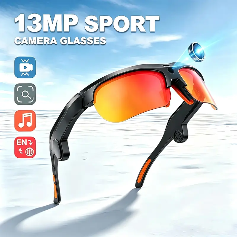 13MP True 4K Smart Sports Camera Glasses – 2K Video, Bluetooth Audio, UV400 Anti-Glare Lenses, Waterproof for Cycling Skiing Hiking, Wearable Video, Bluetooth Sunglass, Hands-Free Photo, High-Definition Video, UV Protection Glass