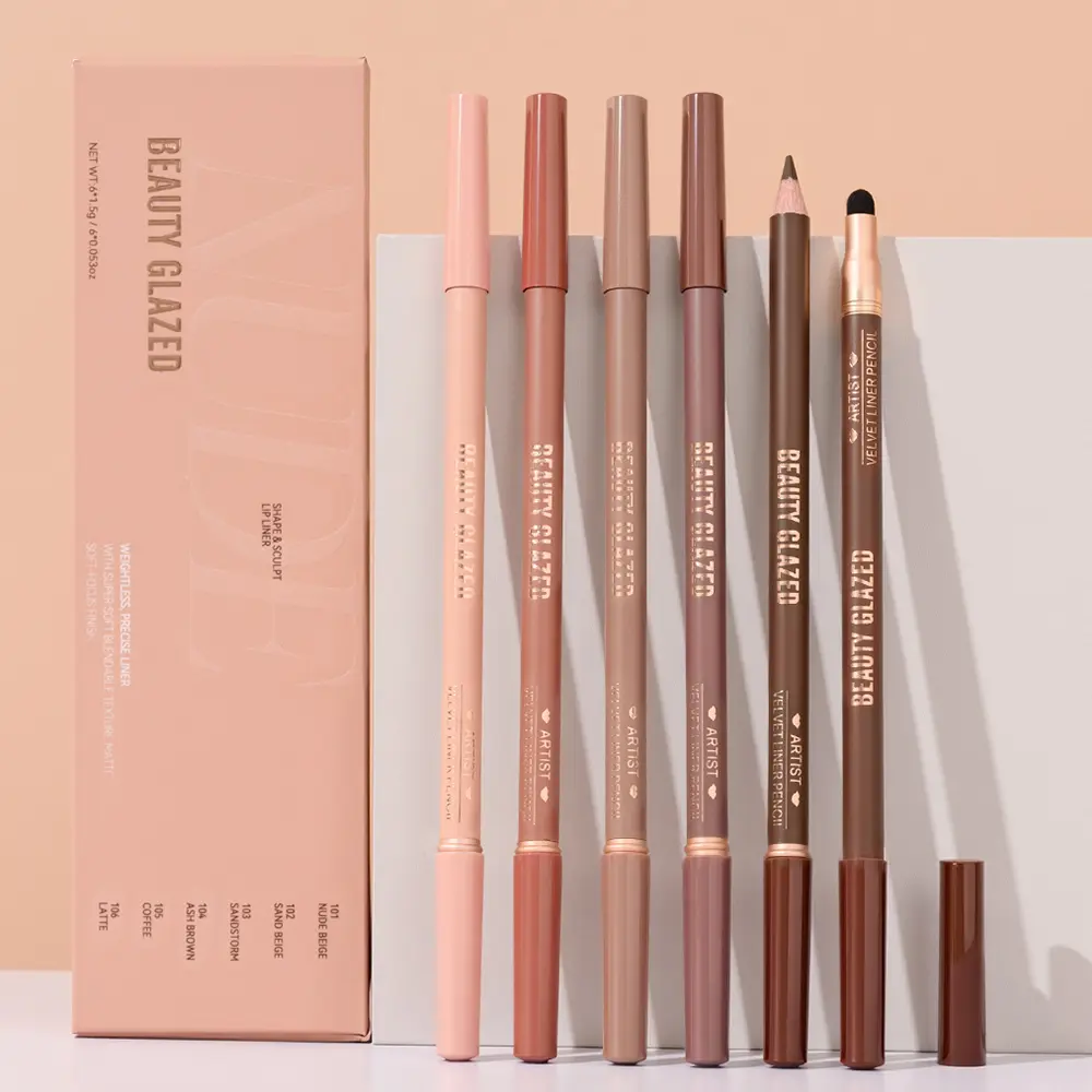 6-in-1 Dual-Ended Lip Liner & Blending Sponge Set – Smudge-Proof, Long-Lasting Lip Kit,Matte & Glossy Lip Combo