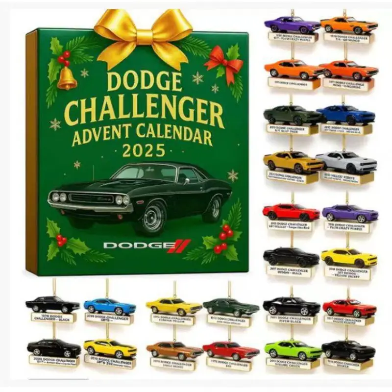 Dodge Challenger Advent Calendar Car Model Blind Box Celebration Box - 24pcs Classic & Modern Muscle Car Ornaments, Exclusive Collectible for Car Enthusiasts & Christmas Gifts Item