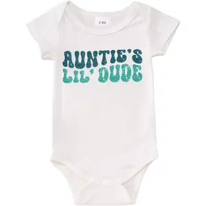 Newborn Baby Boy Bodysuit Aunties Lil Dude Funny Onesie Infant Romper Summer Aunt Baby Clothes Gift 0-18M
