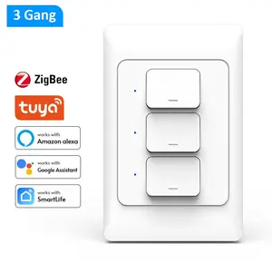Smart Light Switch WiFi Zigbee, No Neutral Wire, Panel Mount, Push Button, 1/2/3 Gang, Ac100v-250v, Smart Voice Control Compatible with Alexa&Google Home
