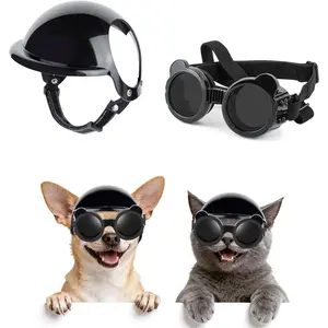 Extra Small Dog Helmet with Cute Dog Goggles Protects Eyes & Head from Impact Ideal for Puppy Riding Outdoor Activities Halloween Cosplay Black