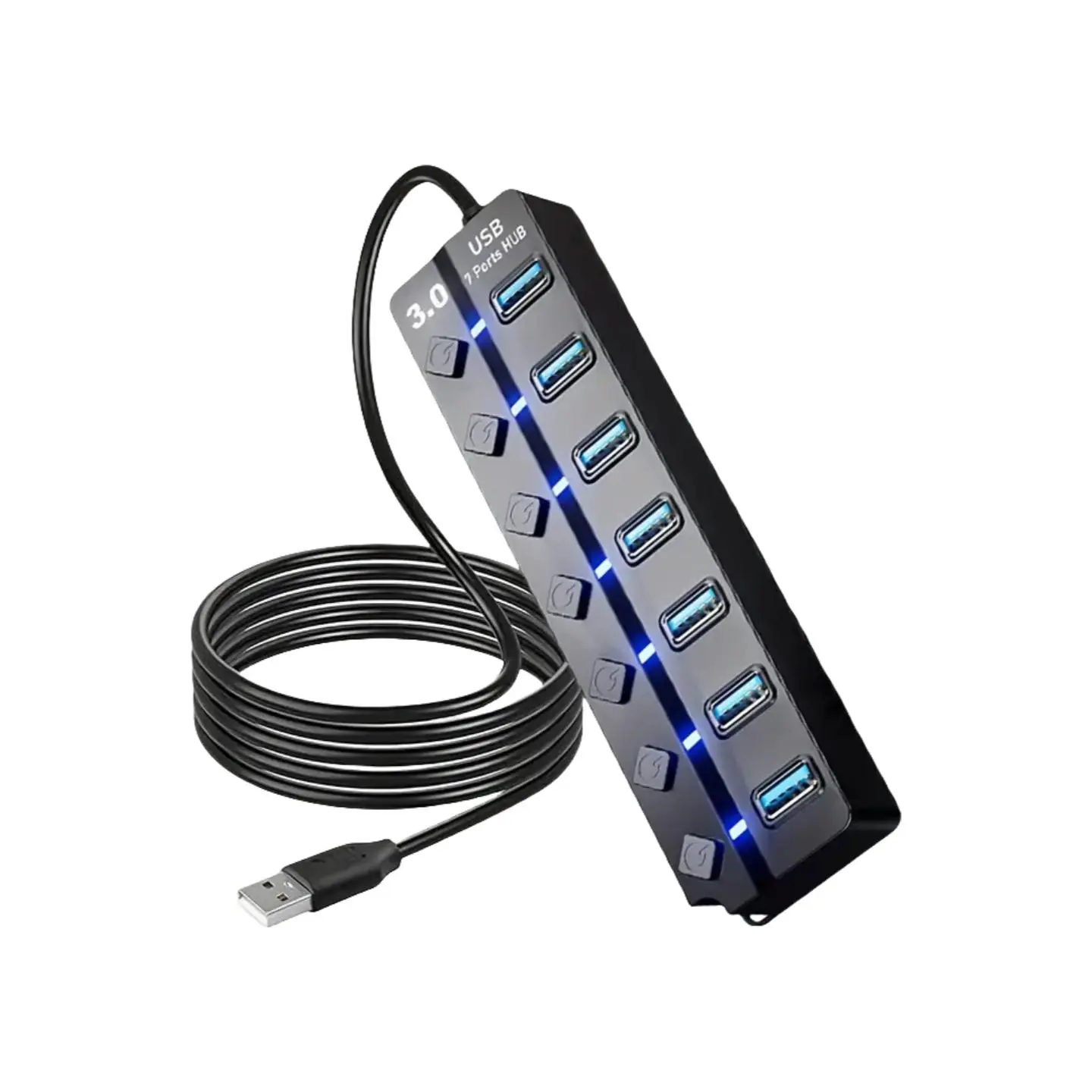 1 Premium 3.0 HUB USB Extension with 7 Ports, 4 USB Ports with Independent Switch and LED Light, Portable Laptop Compatible with MacBook and More