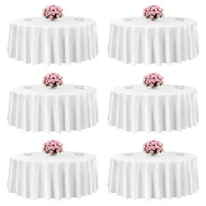 VEVOR White Round Tablecloths 6 Pack, 120 Inches in Diameter, Stain- Wrinkle- Resistant, Machine Washable Table Clothes, Polyester Fabric Table Covers for Wedding, Party, Banquet, Formal Events