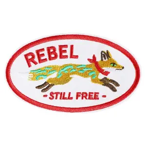 Cute Fox Embroidered Patch, Embroidery Design, Back Adhesive Iron-On, Suitable for Clothes Jackets Hats Accessories, Rebel Still Free Design